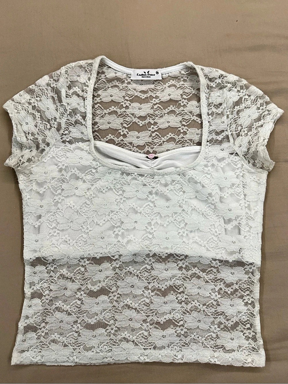 Rebellious Dreamer White Sheer Floral Lace Coquette Top Size M